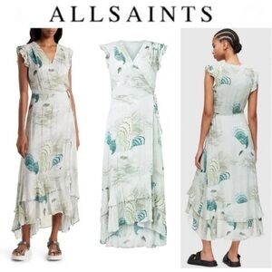 All Saints Dela Ngaru Soft Green Midi Wrap Dress Size 4